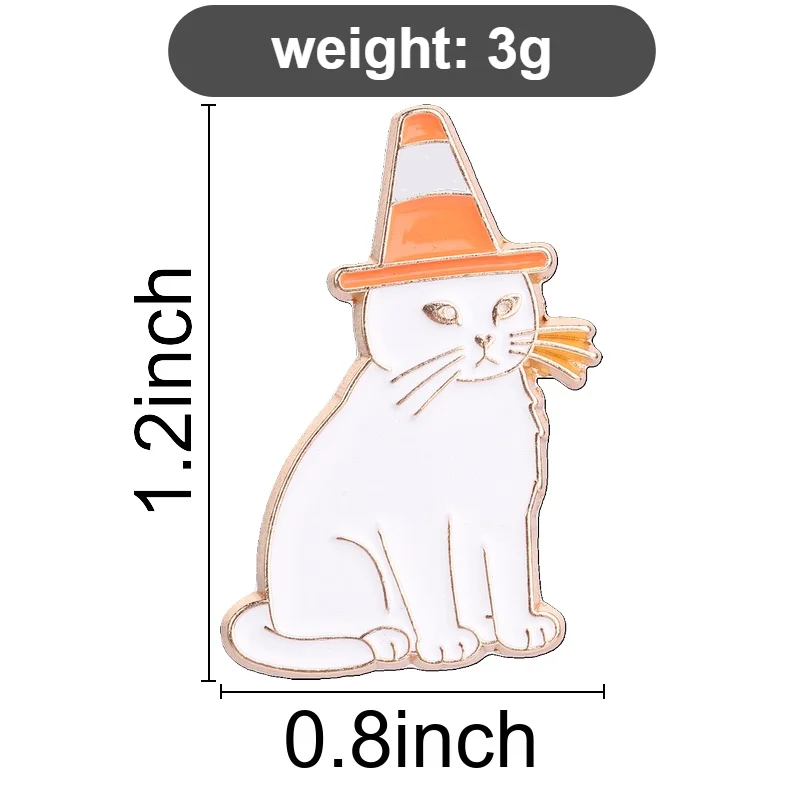 White Cat Enamel Pins Traffic Cone Kitten Brooches Lapel Badge Funny Cool Animal Jewelry Accessory Gifts For Friends