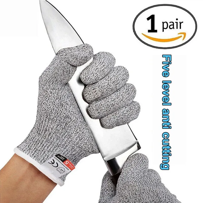 

Gray Food Grade Level 5 Cut Resistant Glove HPPE Anti Cut Safety Gloves for Kitchen Meat Cutting Construction Woodworking Garden