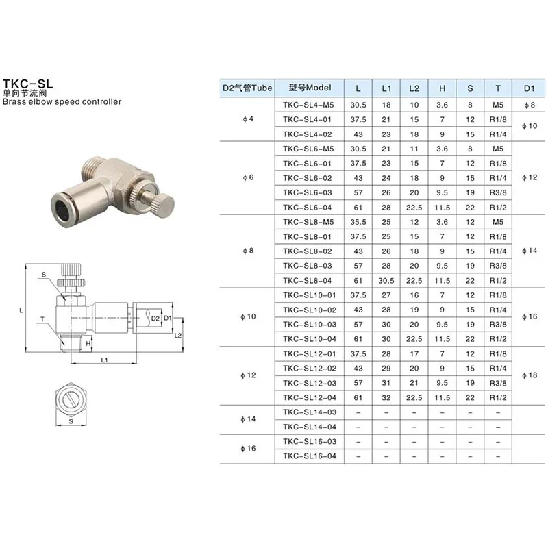 SL brass nickel-plated pneumatic quick coupling male thread air speed control valve acceleration valve 1/8