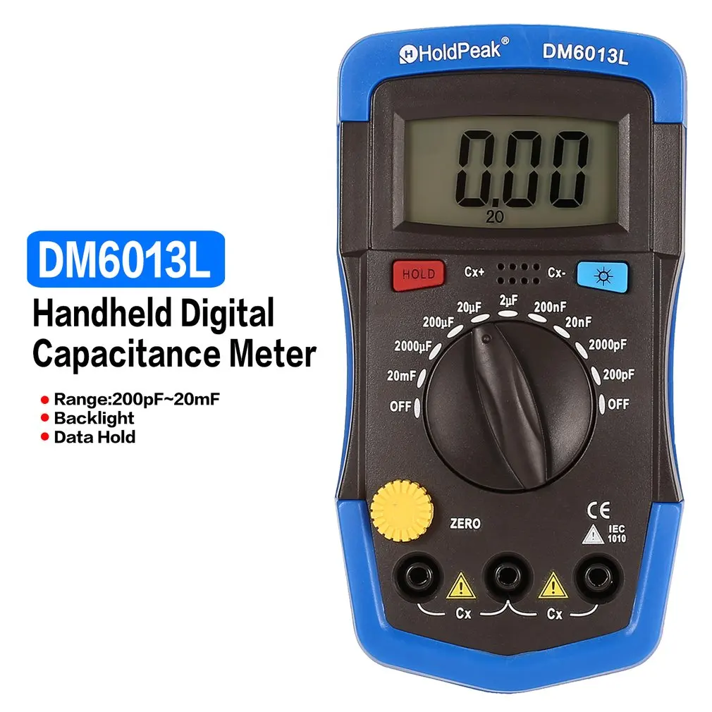 DM6013L Portable Handheld Digital Capacitance Capacitor Meter 1999 Counts Tester 200pF~20mF Data Hold Backlight Fast shipping