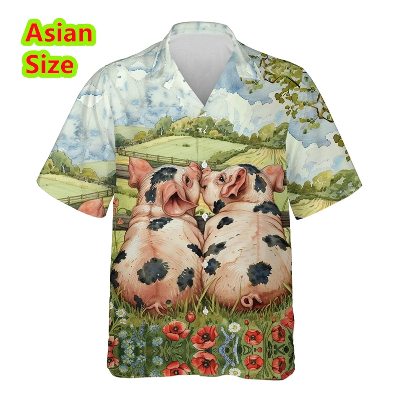 

Funny Mens Shirts Animal Pig 3D Printed Beach Cute Pet Graphic Shirts For Men Clothes Casual Hawaiian Shirt Short Sleeve Clothes