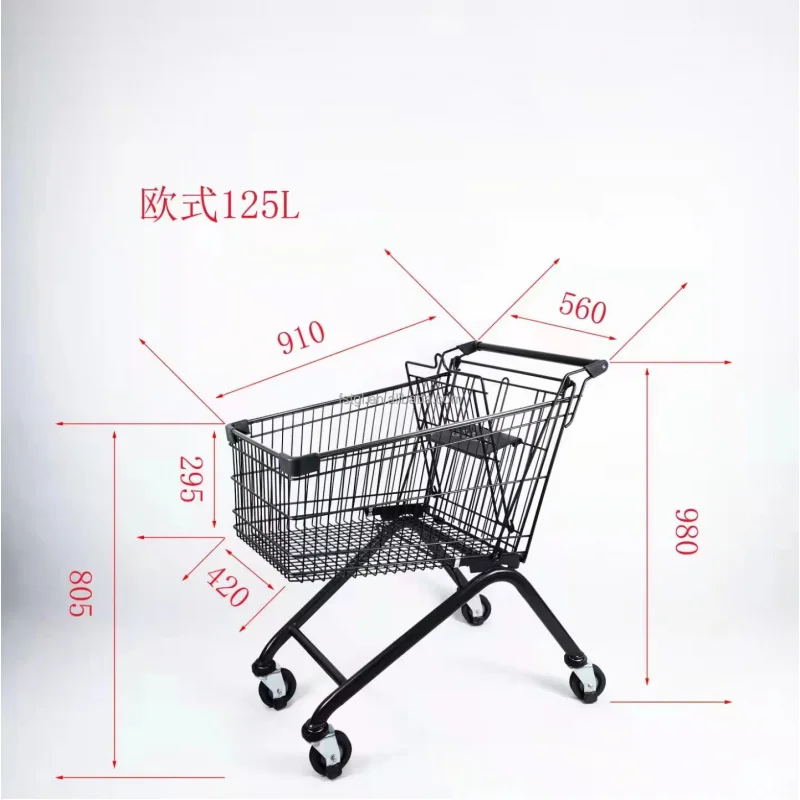 Supermercado Folding Shopping Trolley Cart, Único Aço Plástico, PP Material, Unfolding Feature, 150L, Personalizado