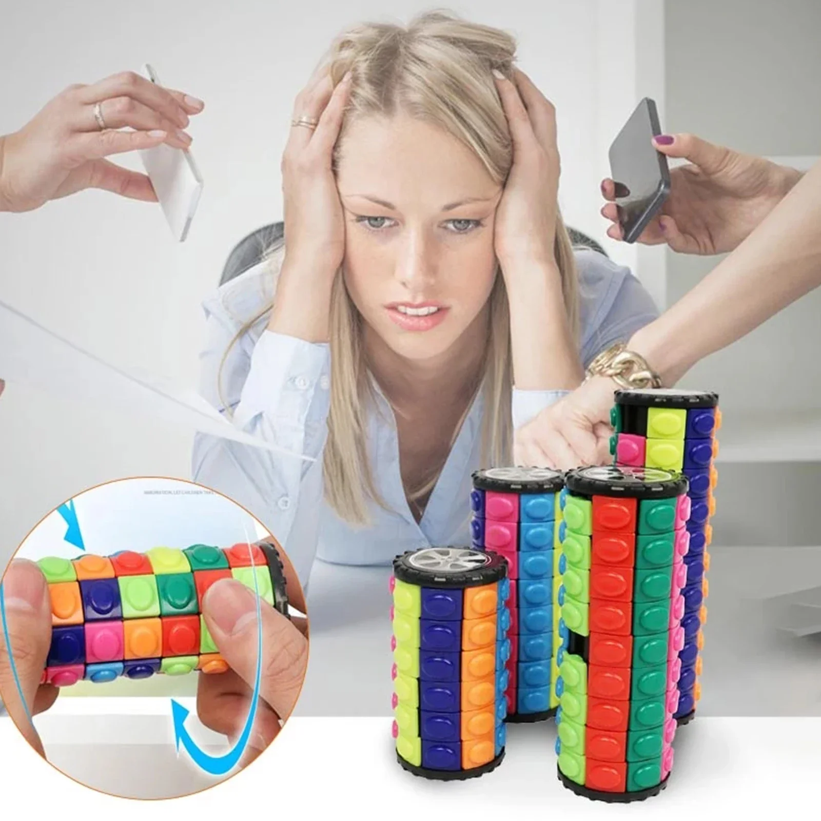 3D Rotate Slide Cylinder Tower Level 7/5/3 Colorful Stress Relief Funny Puzzles Educational Sensory Toys for Children Adult