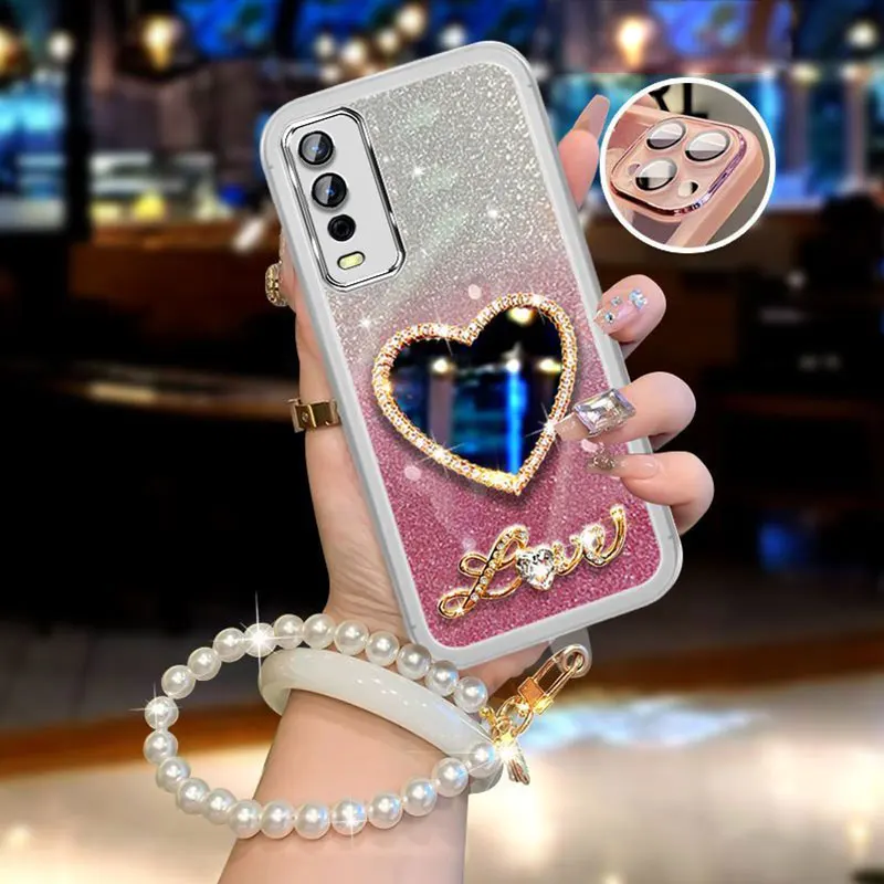 Honor9x custodia per bracciale con perle di lusso per Honor 9x Pro 8x20 V20 V30 Magic 4 5 Pro Lite Cover per specchio custodia con Glitter lucido