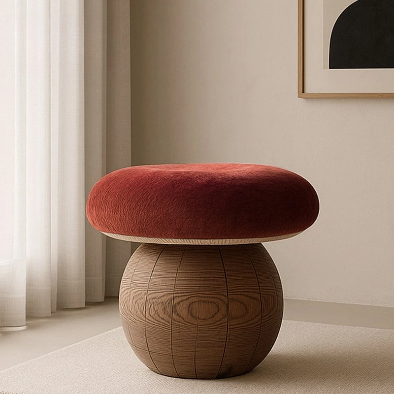 

Natural wood mushroom round footstool handmade solid wood entrance bench simple style shoe bench can be used for decoration