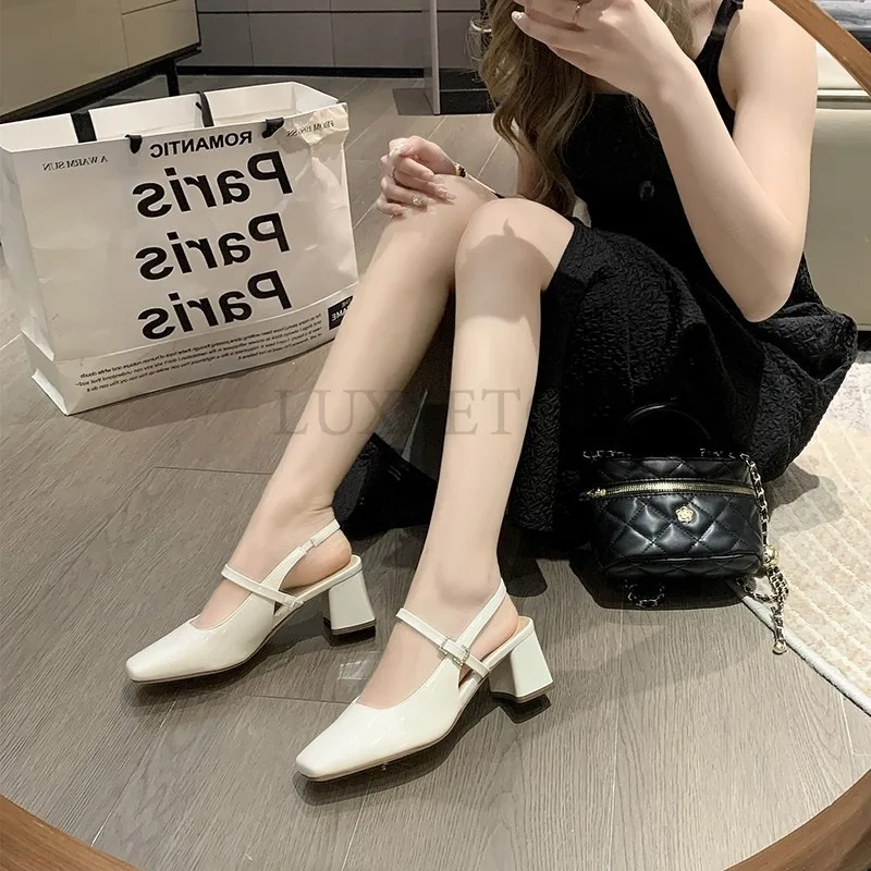 Mary Jane High Heel Sandals with Diamond Square Buckle Head and Skirt Style Women Shoes Fashionable Versatile Lolita 35-39