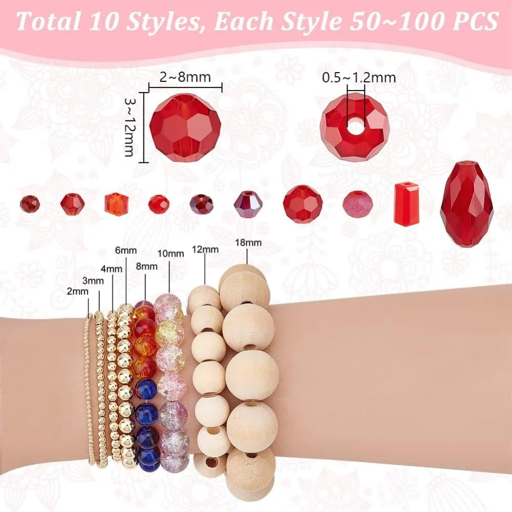 1000pcs 10 Styles Red Series Glass Beads Strands, Faceted Rondelle Crystal Beads Spacer Beads for Bracelet Necklace Earrings