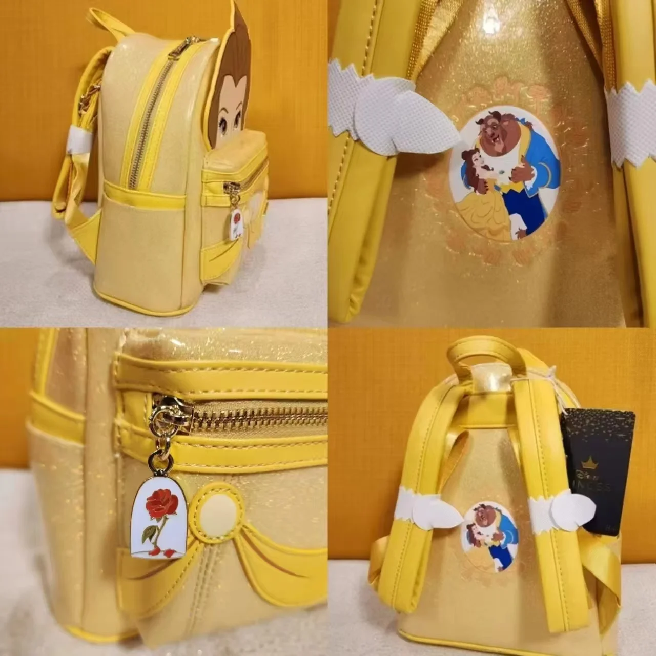 

【Hot】Loungefy Disney Princess Belle Beauty And The Beast Cospley Mini Backpack Cartoon-Printed Winter Plush Ladies' Backpack
