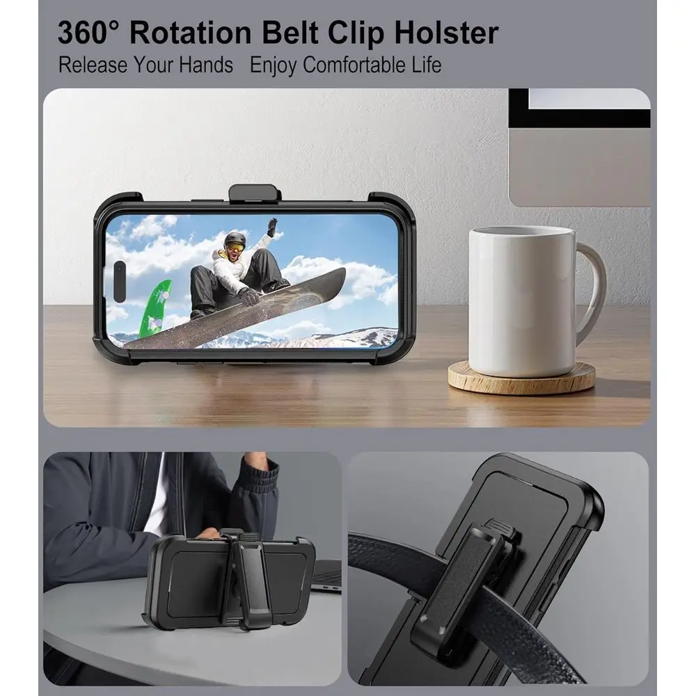 for iPhone 16 Case with Belt Clip Holster,2X Screen Protector, Heavy Duty Protection,Military-Grade Protection,Anti-Drop,Shockpr