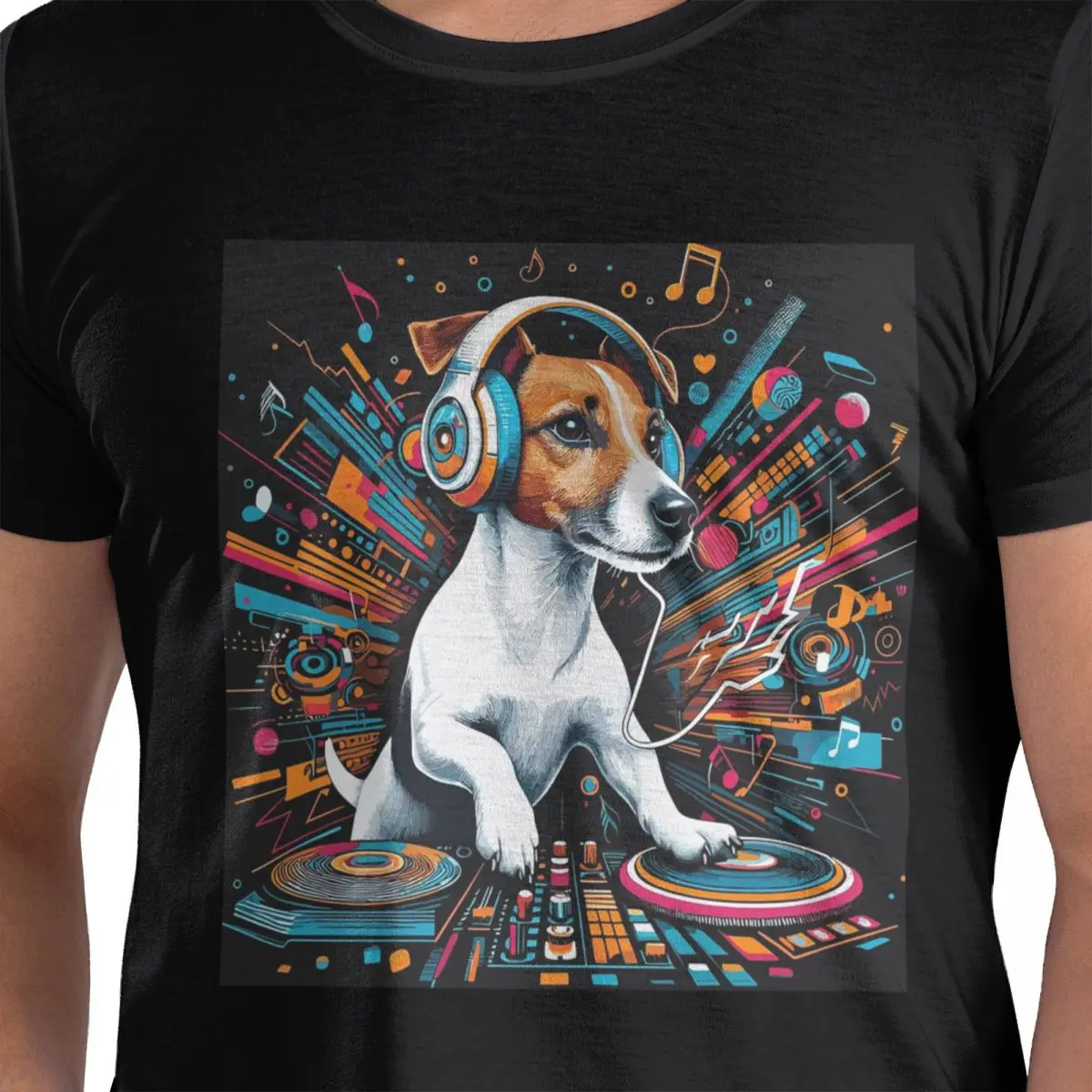 

Джек Рассел-терьер собака DJ футболка из 100% хлопка мужские модные футболки мужские с круглым вырезом с коротким рукавом S-6XL