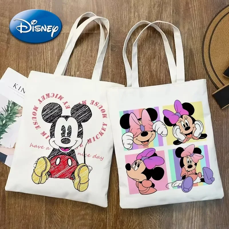 Hot Selling Mickey Minnie Cartoon White Single Shoulder Canvas Bag Students Attending Classes Convenient Girl Commuting Portable