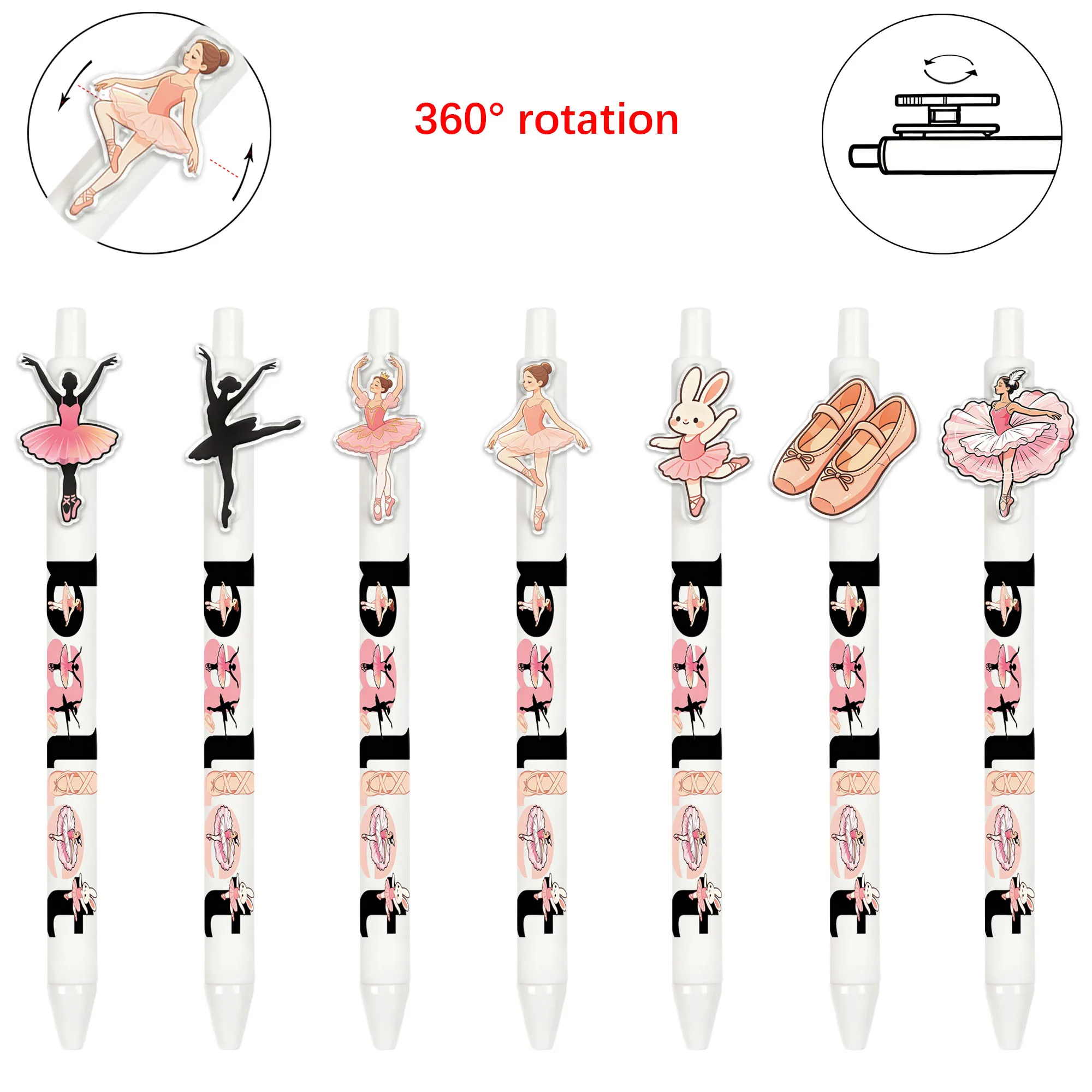 

6 pieces of ballet girl ballpoint pens. Creative signature pens. Random patterned white gift pens.