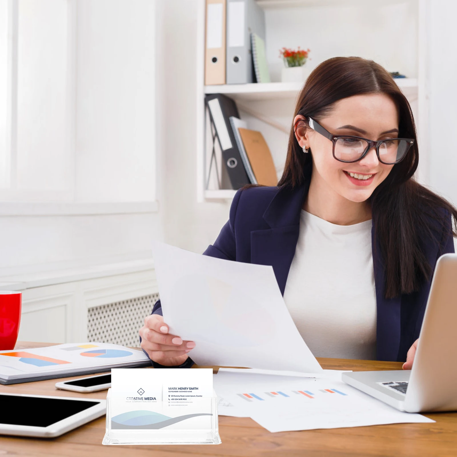 

3Pcs Card Stand Thick Base Safe Reliable Office Supplies Storage Box Desktop Business Card Box Cards Organizer