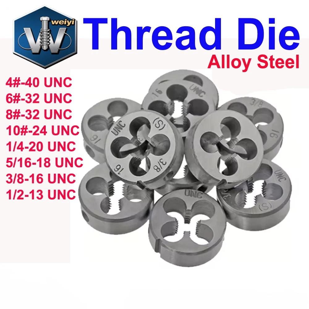 Weiyi 1-teilige Gewindeschneideisen aus legiertem Stahl 1/2-13" 1/4-20" 3/8-16" 5/16-18" 4-40" 6-32" 8-32" 10-24" UNC Gewindeschneideisen Metallgewindewerkzeuge – Detail 1