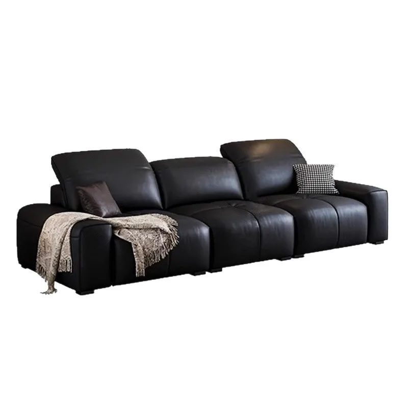 

Small apartment backrest adjustable leather sofa living room Italian Nordic high backrest straight row three people