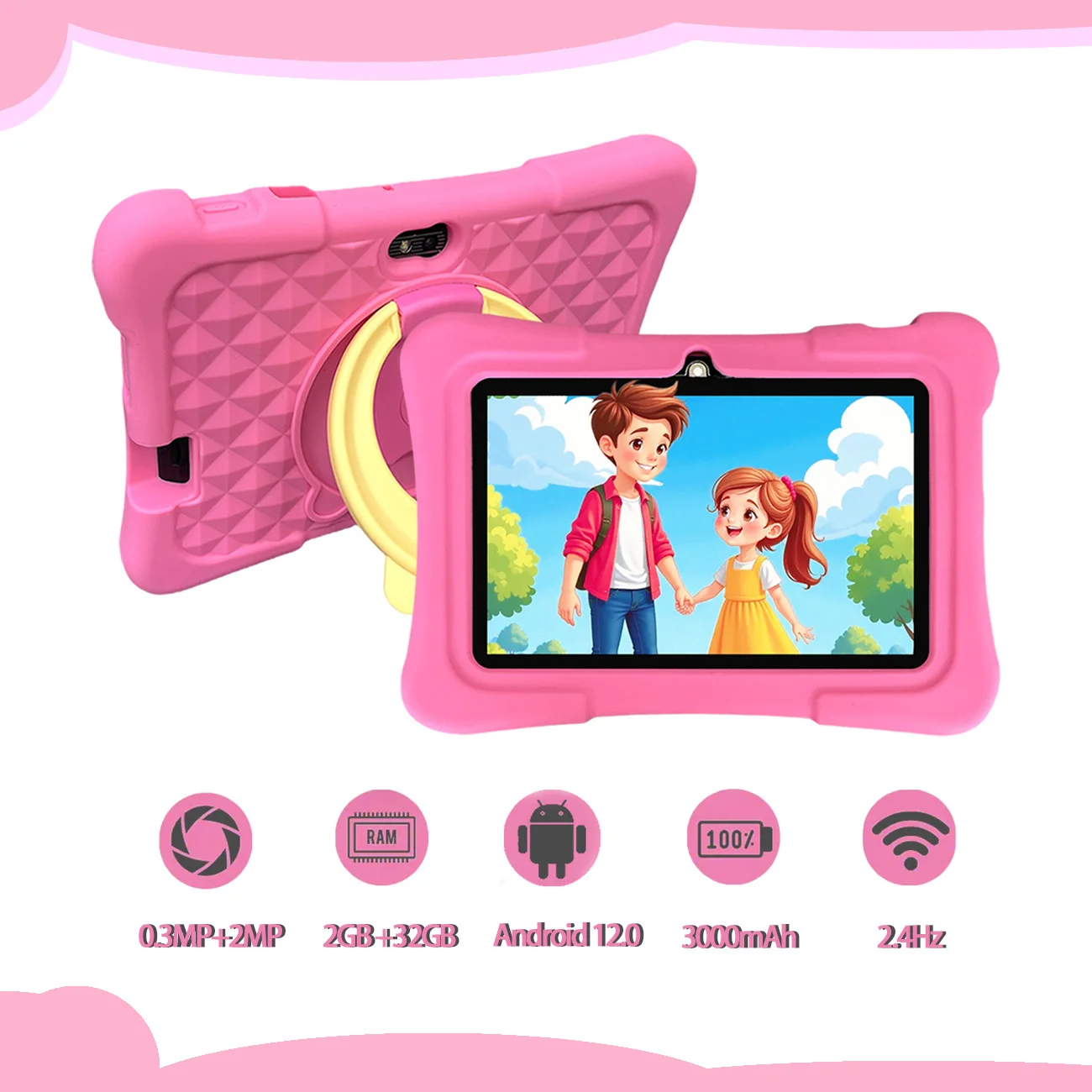 

Kids Tablet 7'' Android Tablet 32GB Toddler with Case WiFi Bluetooth Dual Camera Educational Learning Toys Children Gifts