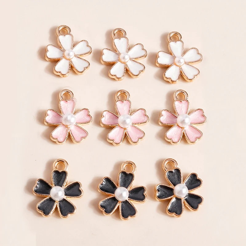 10 Stück 12 x 15 mm niedliche Blumen-Charms-Anhänger für Halsketten, Ohrringe, Armbänder, handgefertigtes DIY-Schmuckherstellungszubehör