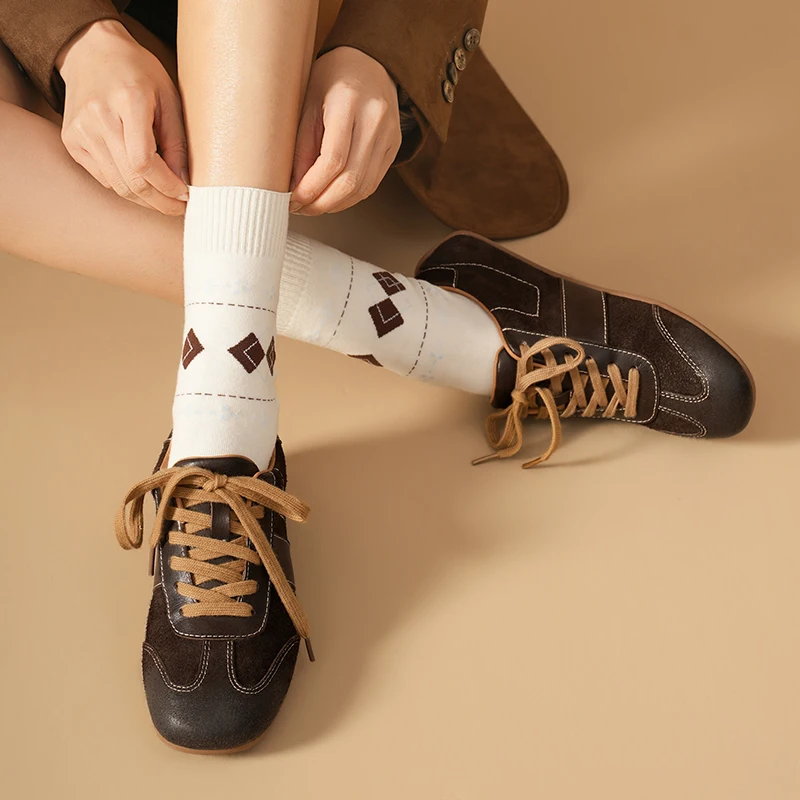 BEAUTODAY Vintage Sneakers Women Genuine Cow Leather Mixed Color Round Toe Casual Trainers Lace-Up Ladies Shoes Handmade 29954