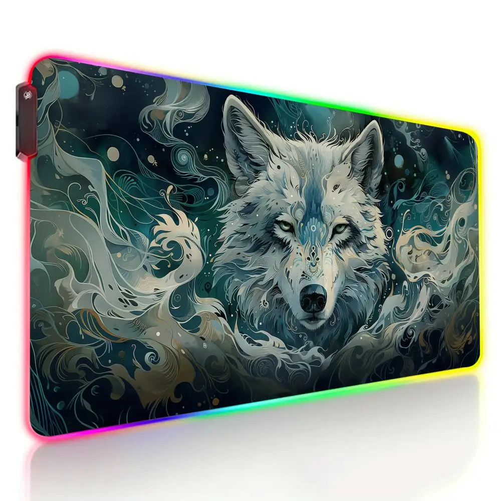 

Magic Wolf Spirit design RGB anime Mouse Pad Desk Mat PC accessories Gaming pad LED glow Gaming mouse pad alfombrilla gaming