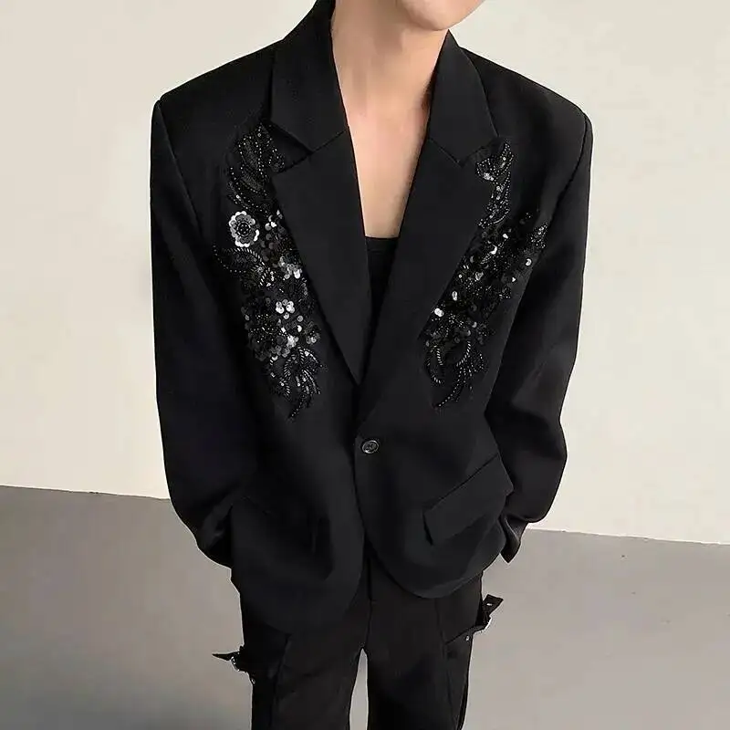 Autumn Men Blazer Embroidery Sequin Three-dimensional Flower Suit Jacket Handsome Male Wedding Clothing New Trendy 9XQBMO