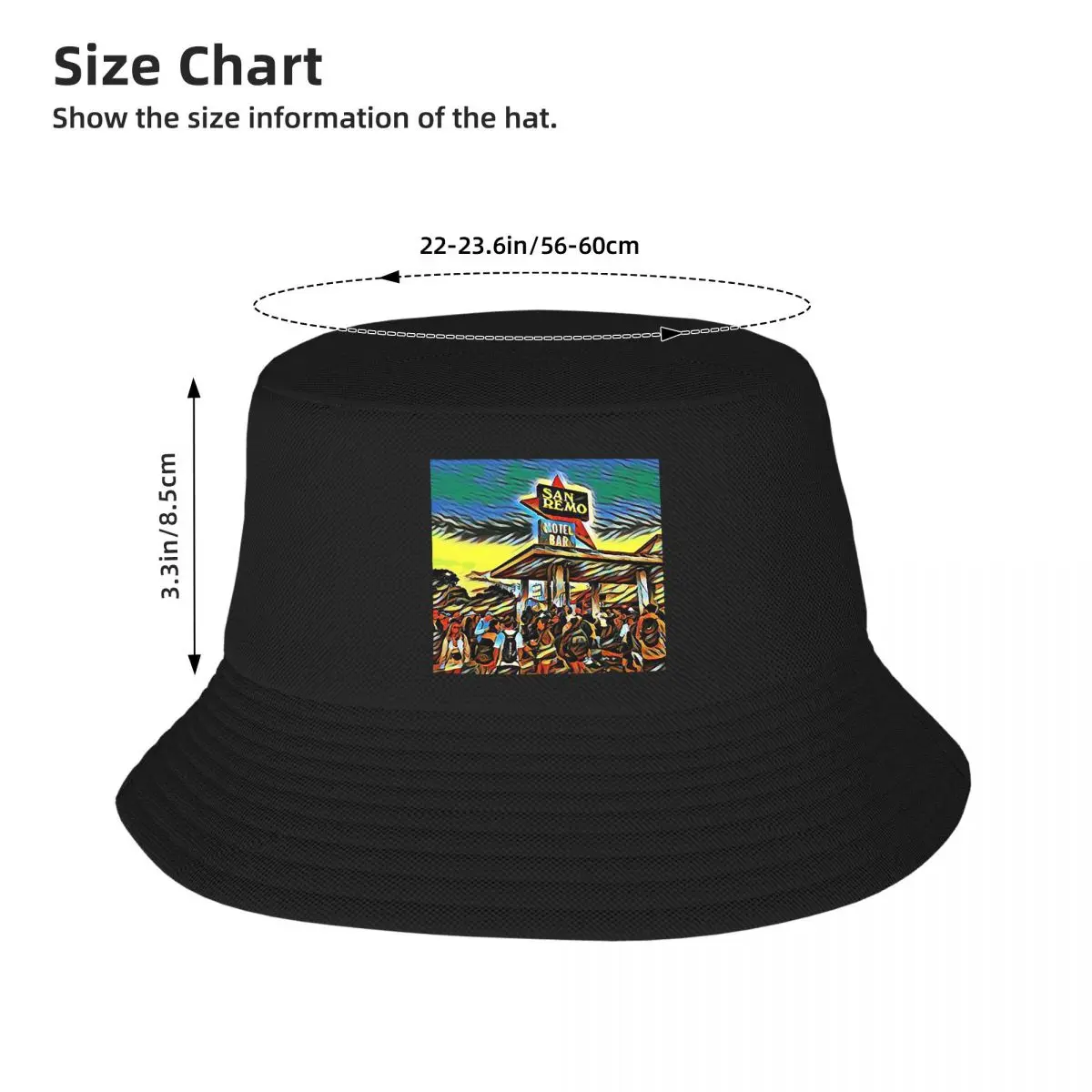 Glastonbuy San Remo Hotel Bar Festival Artwork Bucket Hats Panama Hat Children Bob Hats Fisherman Hats Beach Fishing Unisex Caps