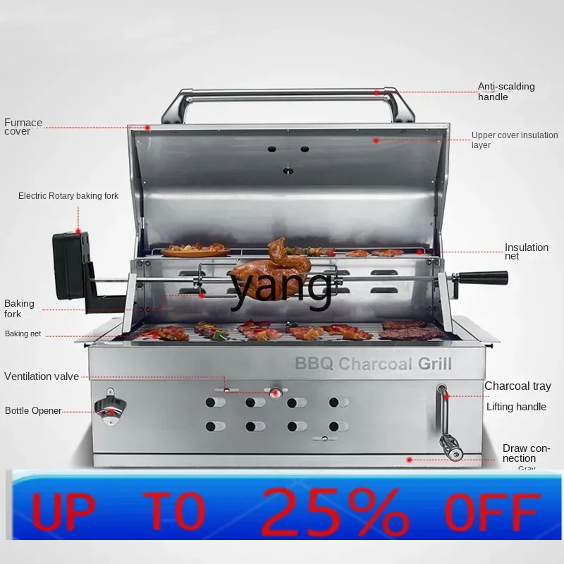 

JQ Встроенная печь для барбекю из нержавеющей стали, уличный угольный гриль для барбекю, бытовой угольный гриль