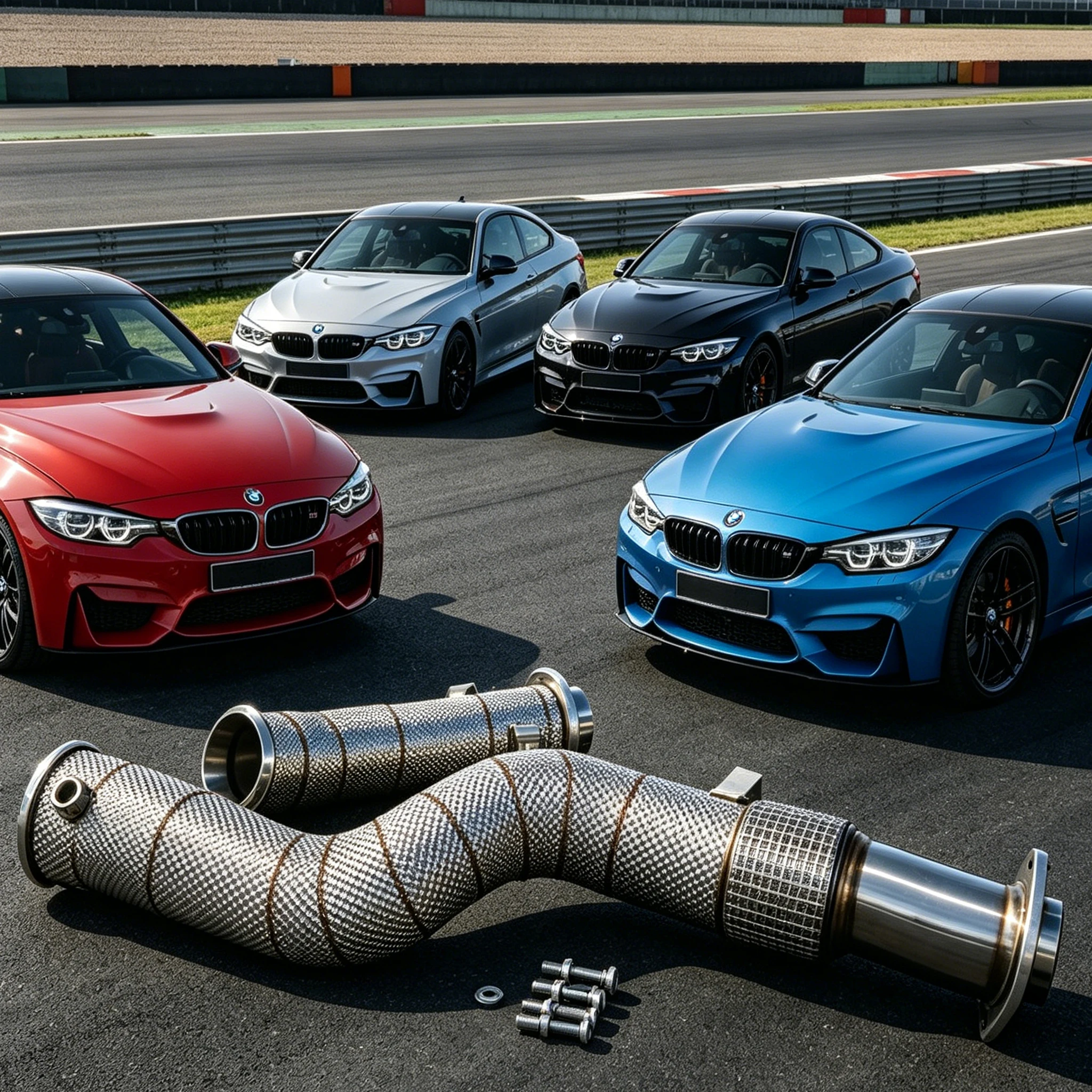 New Large Bore High Flow SS304 S58 Downpipe with Heat Shield for G80 M3 G82 M4 G87 M2 3.0T Racing Boost Horsepower