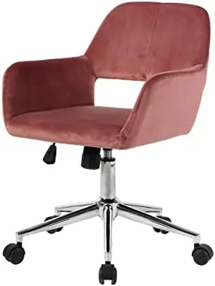 

Rose Pink Velvet Office Chair Swivel Task Chair Adjustable Mid Height Casters Rolling Computer Chair Modern for Office