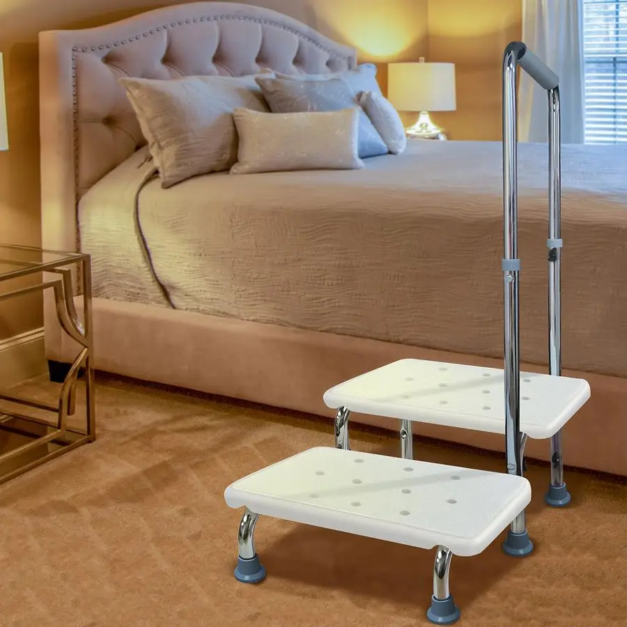 Step Stool with Handle and NonSkid Platform, Heavy Duty 2 Steps Medical Foot Stool for Adult, Seniors, Handicap Holds up to 350