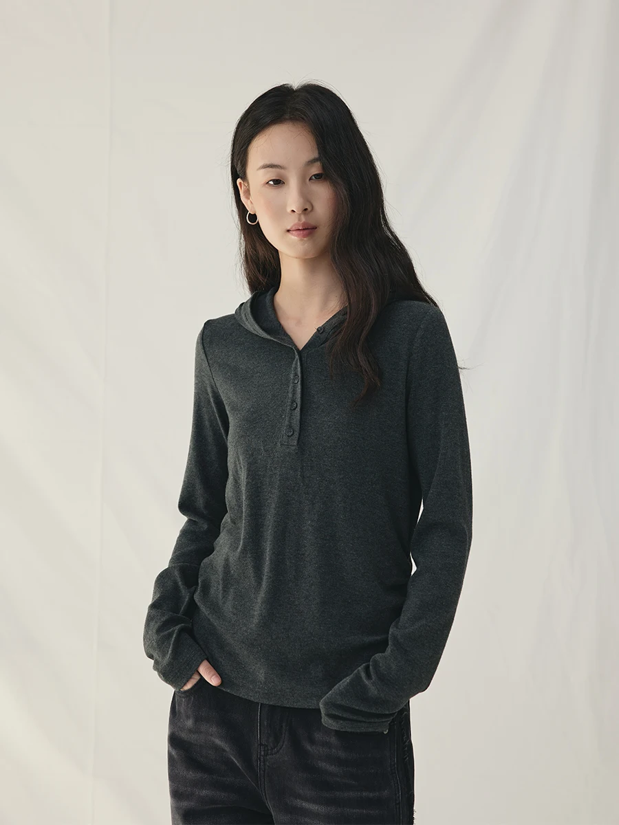 

CAREMIND весенне-осенняя тонкая длинная футболка с капюшоном све, зимняя внутренняя одежда, повседневная свободная шерстяная хлопковая толстовка с капюшоном для женщин