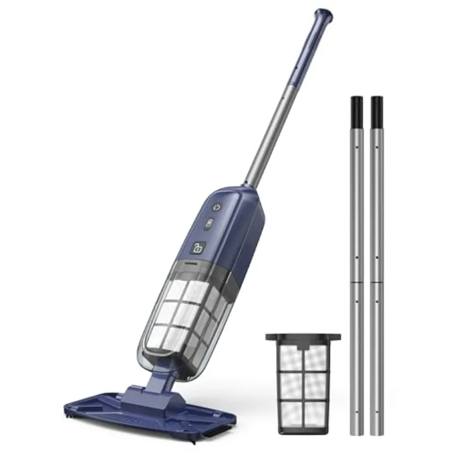 

Pool vacuum for above ground pools, rechargeable cordless handheld cleaner with extension pole, blue ABS plastic, 70-min runtim