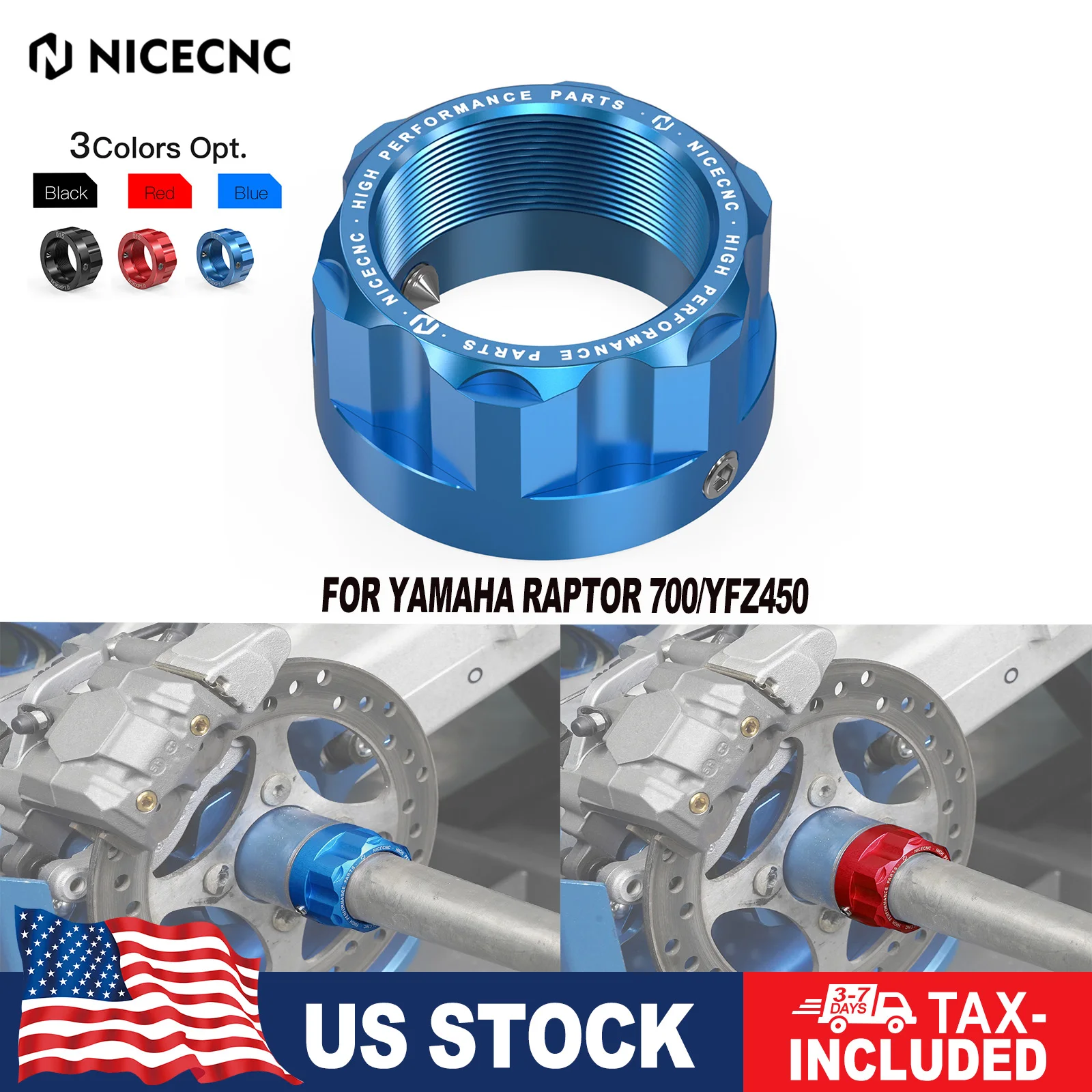 

NICECNC 700 Raptor ATV Rear Axle Nut For Yamaha Raptor 700 2006-2024 Raptor 700R 2009-2024 YFZ450 2007-2013 Billet Aluminum