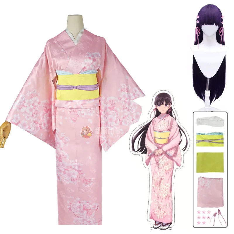 

Anime My Happy Marriage Miyo Saimori Cosplay Costume Kimono Pink Dress Outfit Headwear Japanese Clothing Halloween Party Women