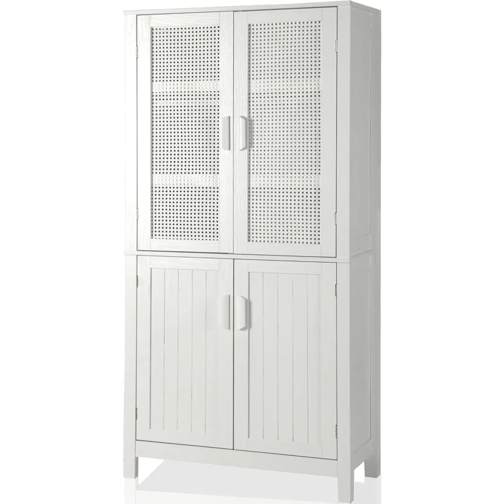 

Tall Storage Cabinet with Rattan Doors & Adjustable Shelves, Freestanding Cupboard Wood Pantry for Kitchen,