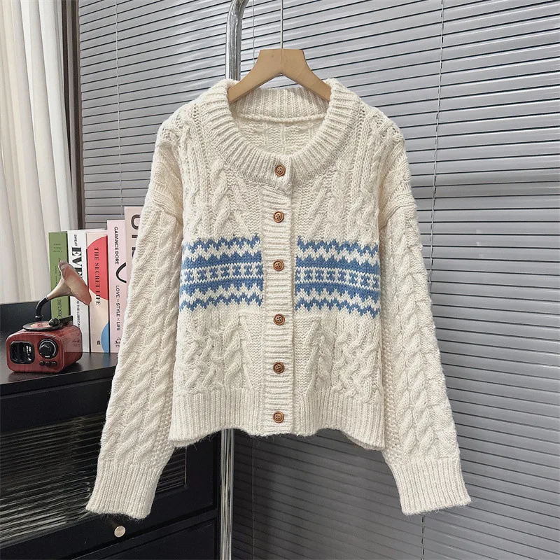 

2024 Women Sweater Cardigan Print Kintted Jacket Spring Autumn Crochet Loose Y2k Pockets Winter Maxi Warm Jumper Coat Cardigans