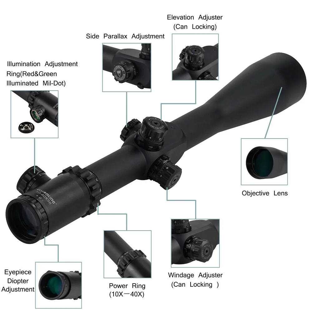 Visionking High Shockresistant 10-40x56 Hunting Riflescope 35mm Illumination Long Range Military Sniper Side Focus Optical Sight