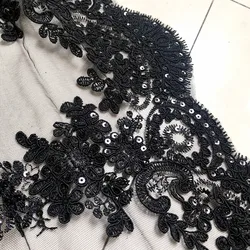 European Black eyelash Sequin Embroidery Lace accessories Wedding dress diy designer lace fabric