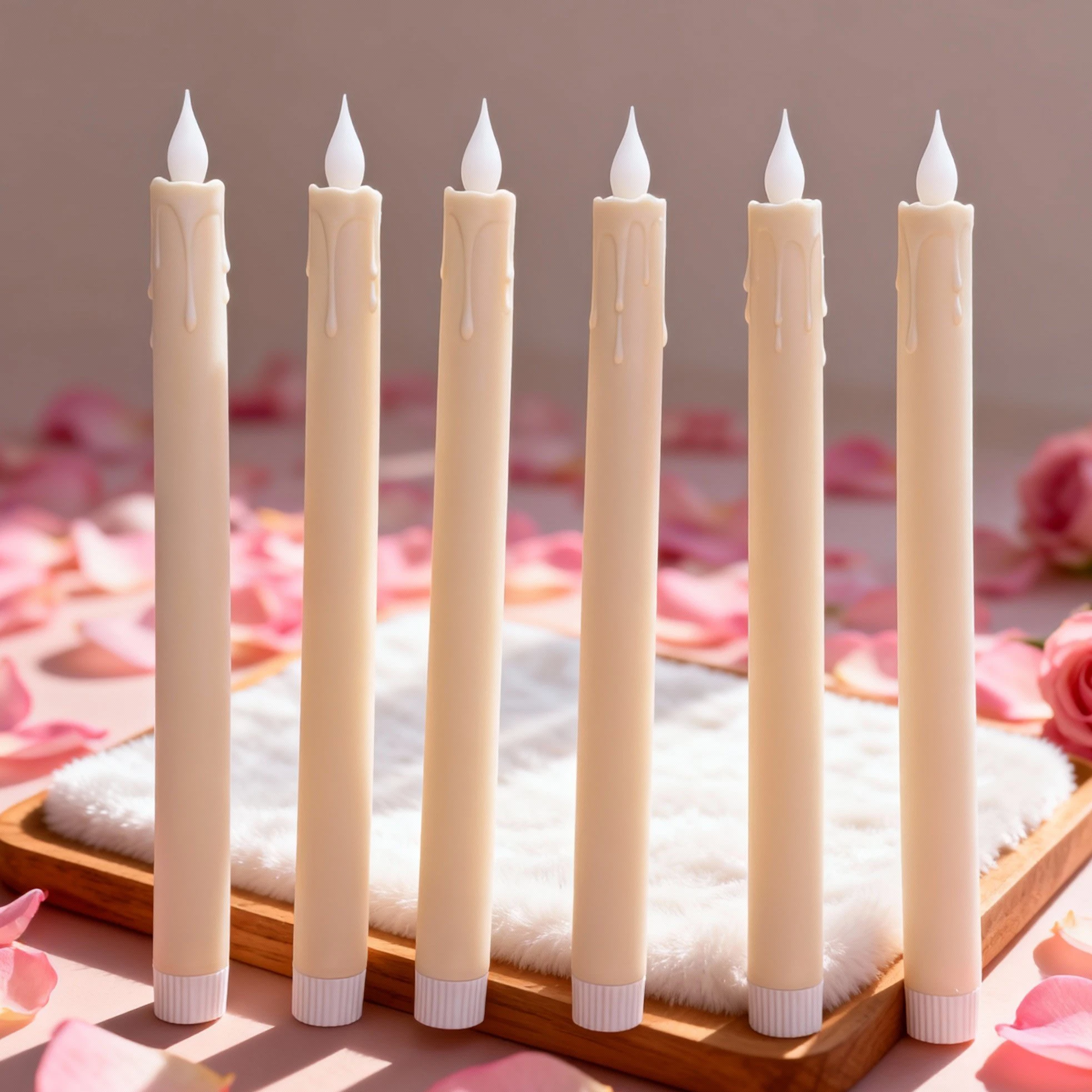 6pcs Flickering LED Candles Flameless Taper Candle Battery Operated Candle Dinner Candle Light for Wedding Centerpiece Decor ﻿