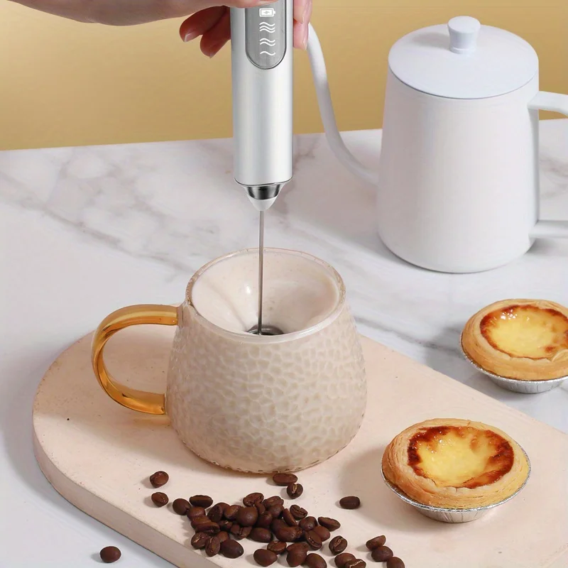 Milk Frother Rechargeable Handheld Electric Whisk Coffee Frother Mixer with 3 Stainless whisks 3 Speed Adjustable Foam Maker Ble