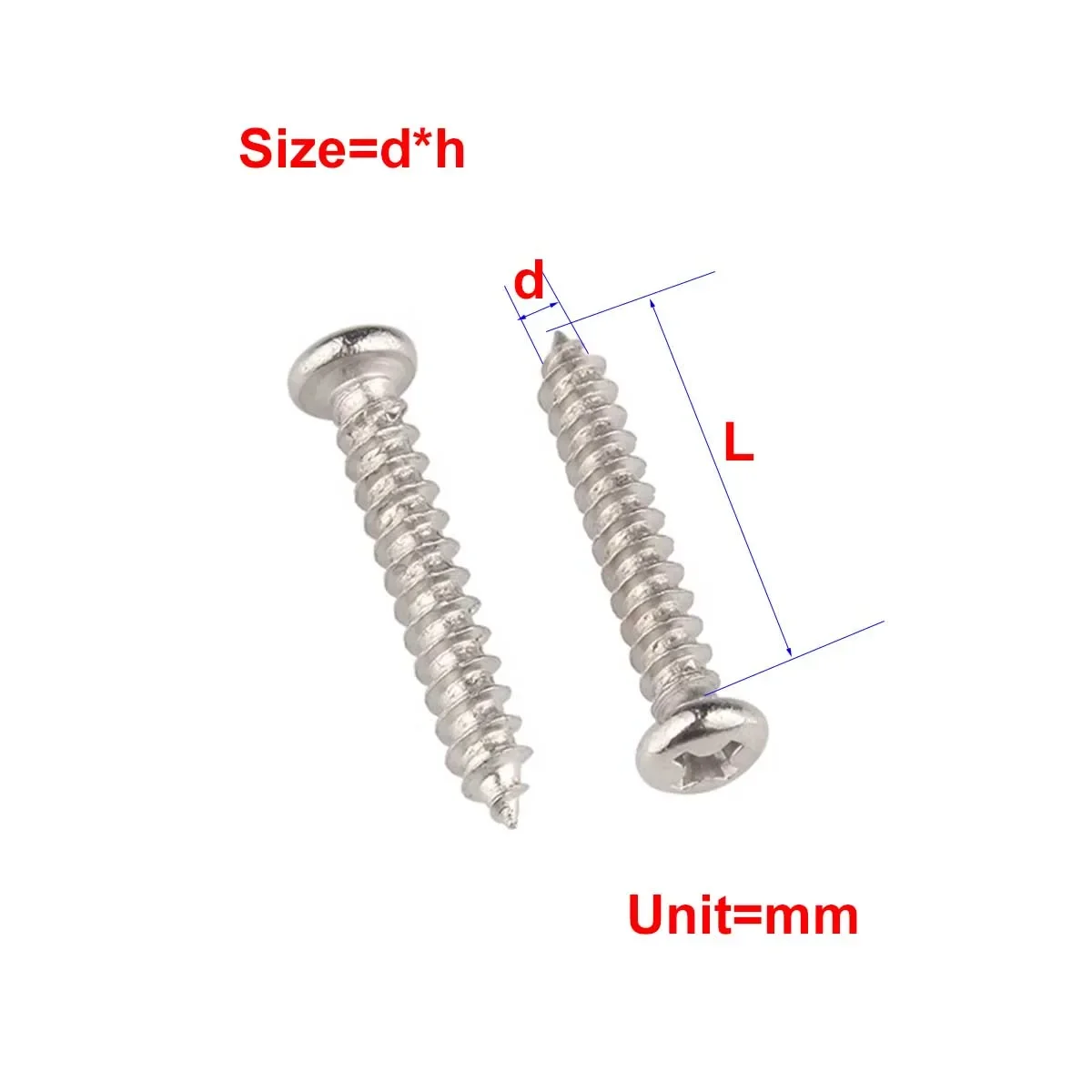 

304 Stainless Steel Cross Round Head Self Tapping Screw M2M3M4M5M6