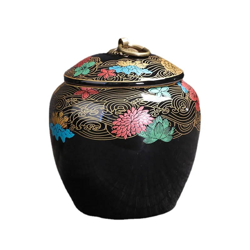 

Creative Painted Flowers Ceramic Storage Jar Delicately Sealed Tea Can Living Room Decoration Jar Crafts Gift Home Decoration