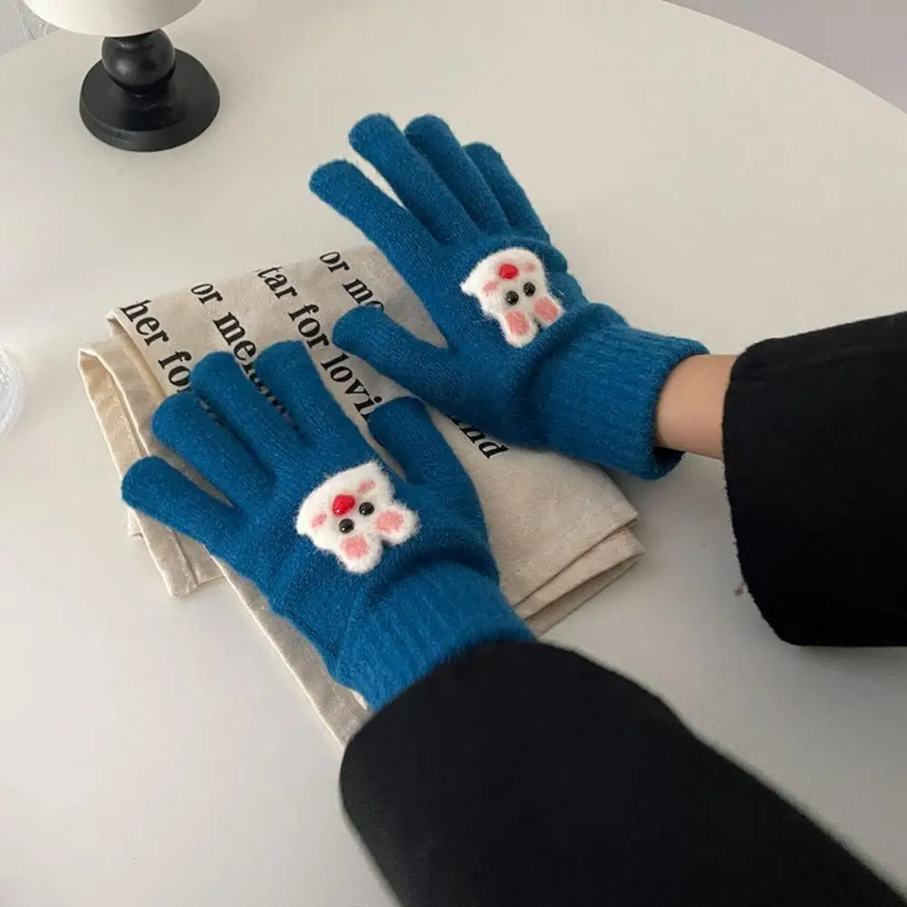

Elastic Thickening Gloves Anti-slip Gloves Women's Winter Gloves with Cartoon Animal Embroidery Knitted Thick Warm Soft Elastic