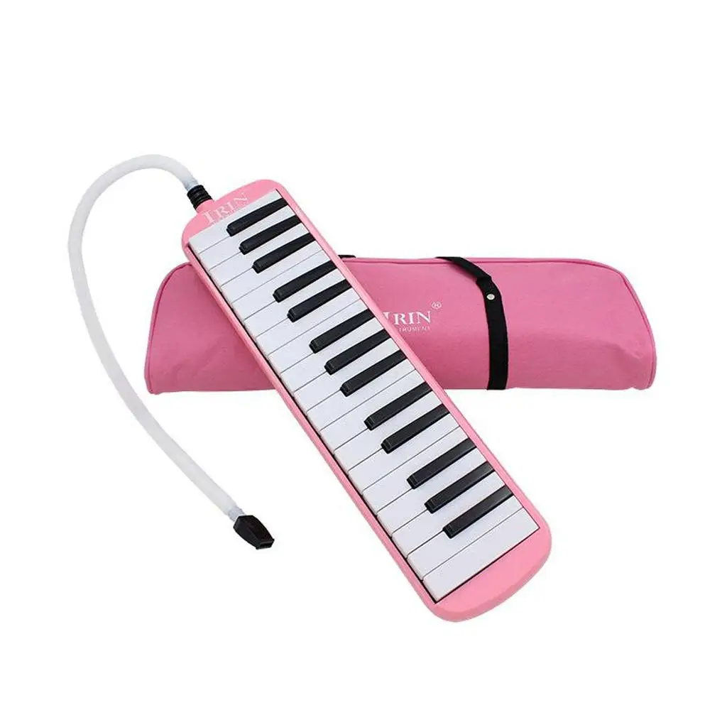 Red Vintage Style 32 Keys Melodica Piano Keyboard with Mouthpiece Hose Strap and Case Musical Instrument for Children
