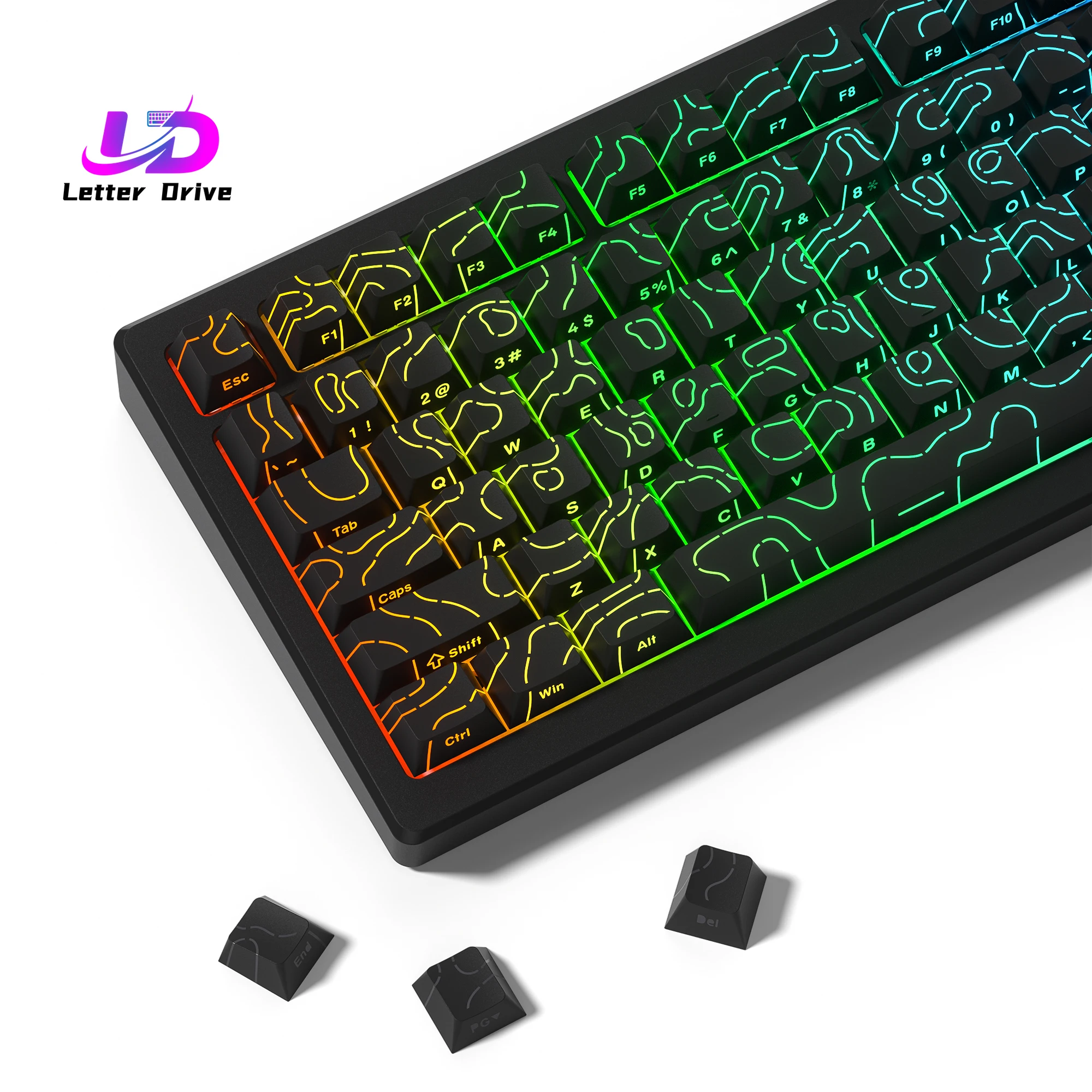 

134 Key Black Topographic 4.0 PBT Keycaps Double Shot Side Print Shine Through Backlit key caps For MX Gamer Mechanical Keyboard