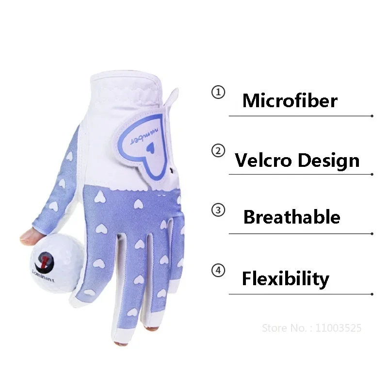 1 Pair Korean Microfiber Fingerless Golf Gloves Women Heart-shaped Anti-slip Mittens Breathable Can Touch Screen Golf Gloves