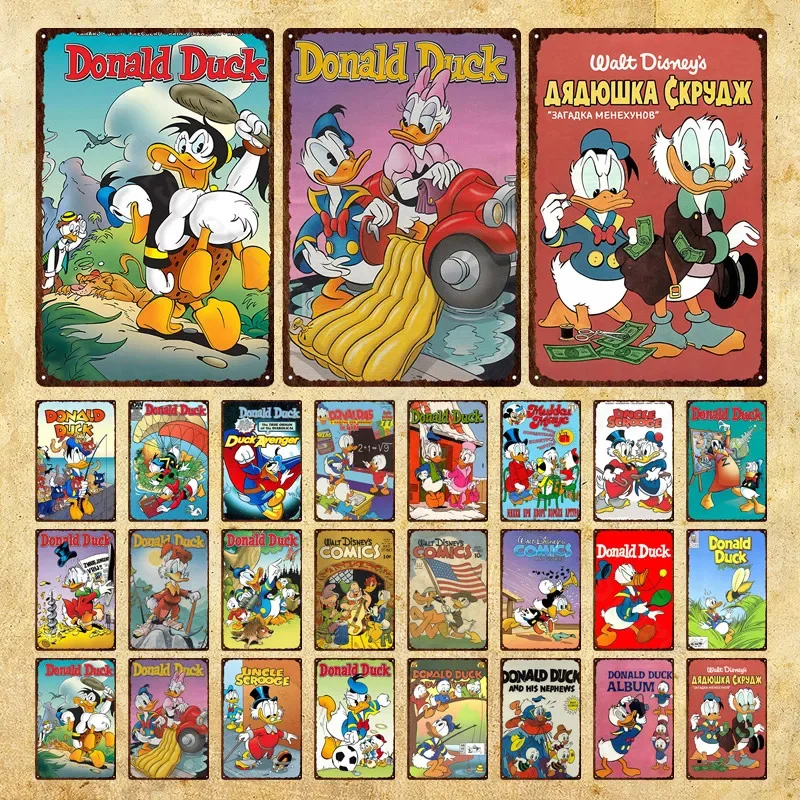 Metal Signs Donald Duck Uncle Scrooge Classic Animation Metal Poster Decorative Tin Painting Vintage Retro Kid Room Decor