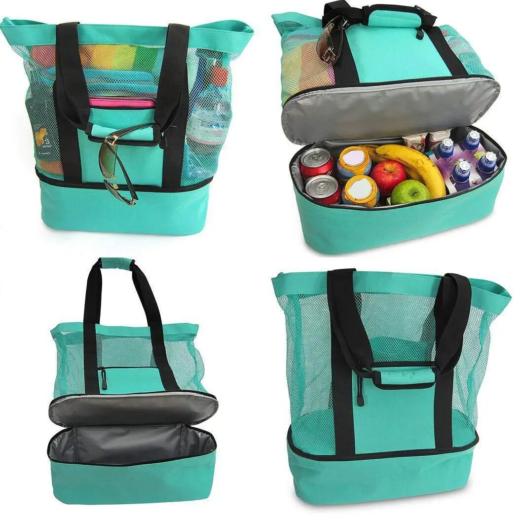 

Tote Bags Heat Preservation Picnic Beach Bag Women Mesh Transparent Double-layer Swim Storage High Capacity Shopping Waterproof