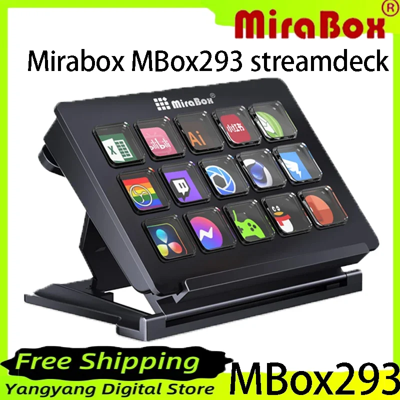 Mirabox MBox293 streamdeck with screen customizable 15-key keypad, macro button visualization, adjustable live broadcast console