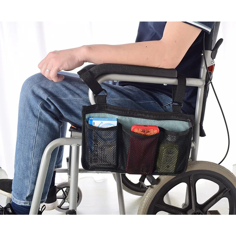 1pc Wheelchair Hanging Bag Chair Side Storage Bag With Reflective Strip Arm Rest Pouch Handrail Chair Hanging Bag