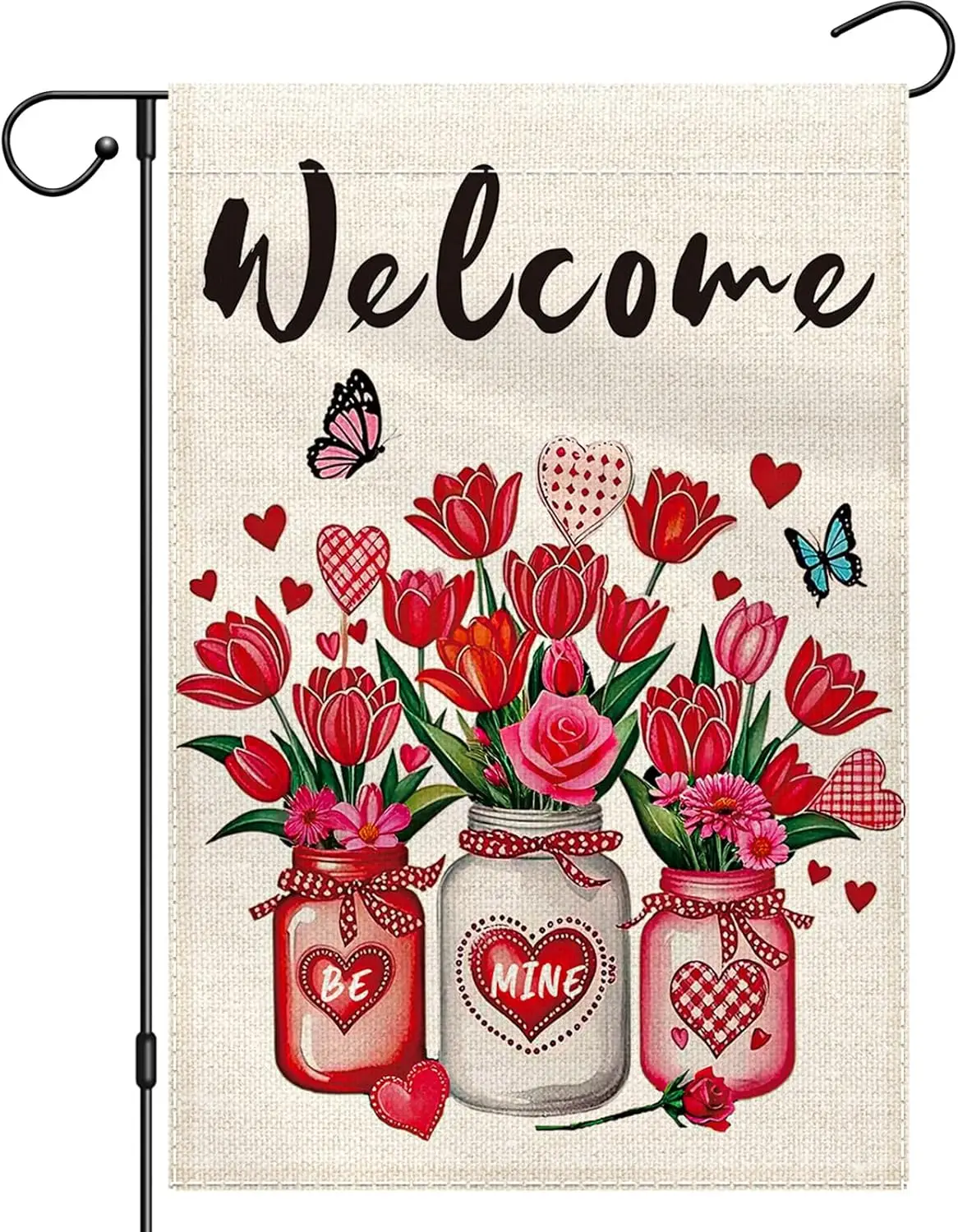 Valentines Day Love Hearts Garden Flag 12x18 Double Sided, Red Love Hearts for Outside, Small Burlap House Flag for Annivers GGX